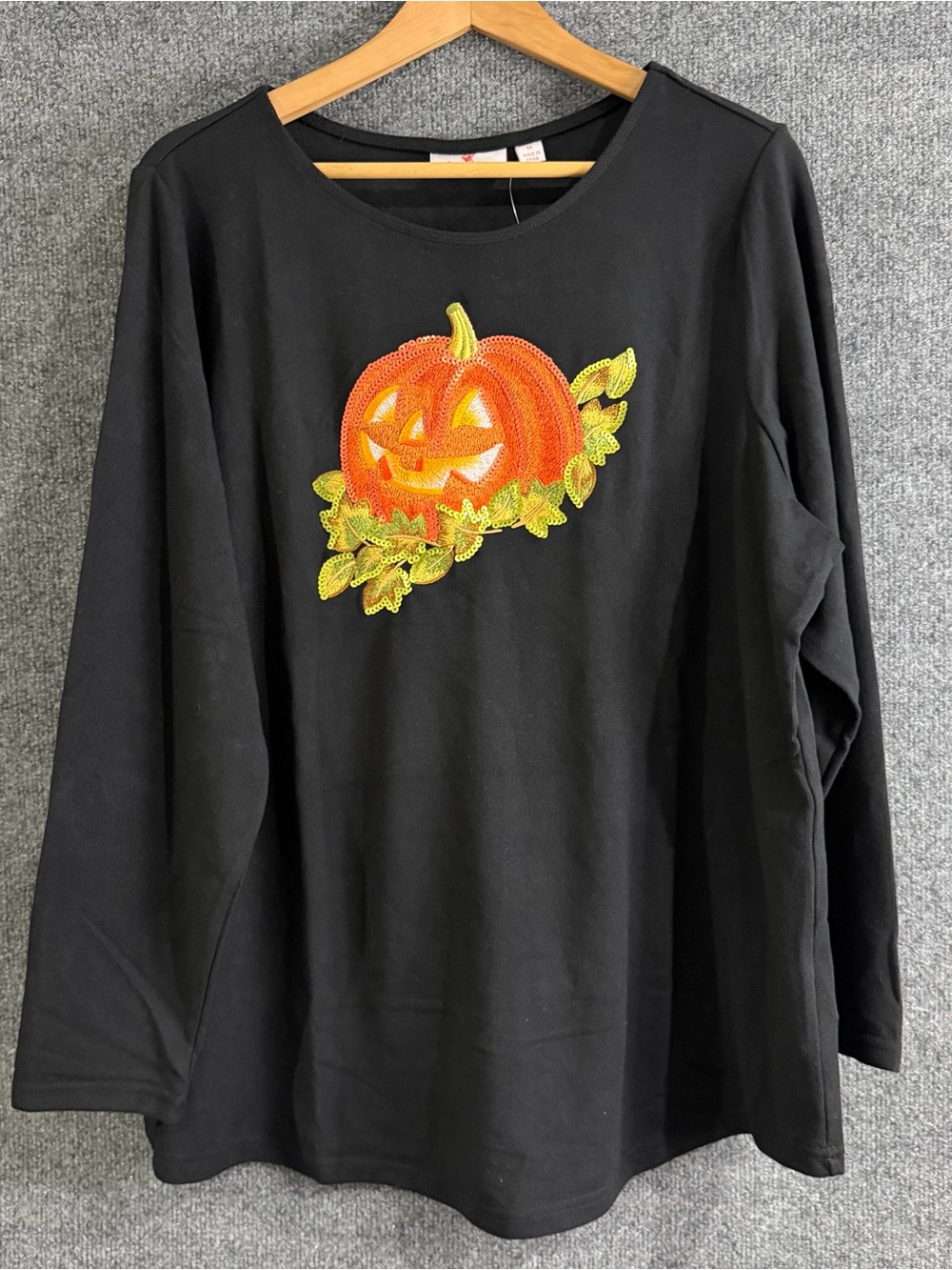Quacker Factory Womens 1X Halloween Sequin Pumpkin Jack O Lantern Top Shirt